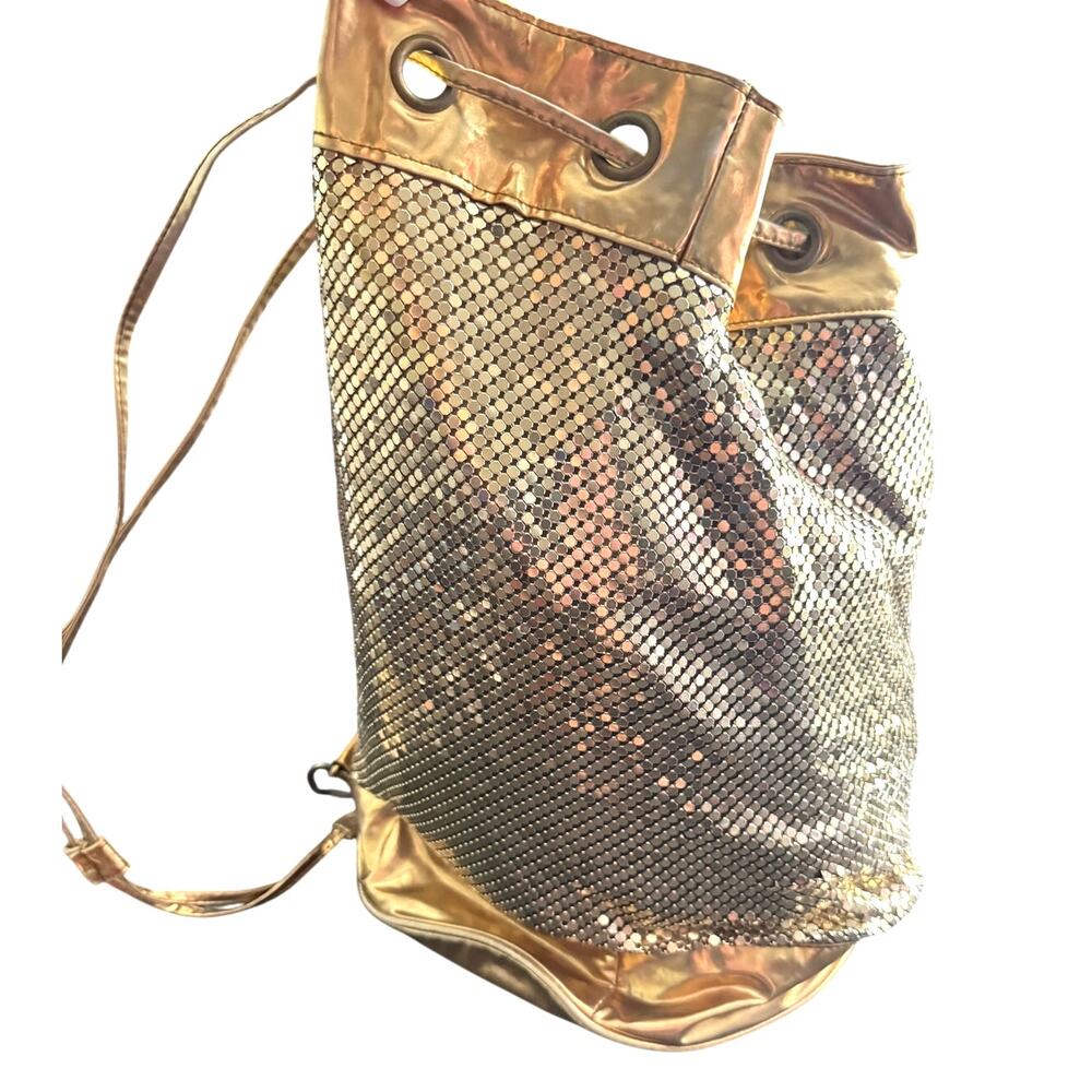 Stunning Vintage Gold Tone Disco Mesh Drawstring Bag 15.5 inch